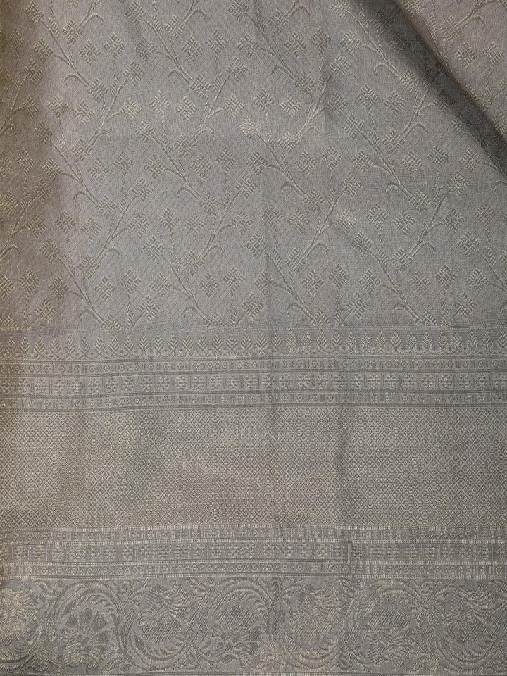 Ivory Floral Woven Pure Kanchipuram Silk Saree - Diadem