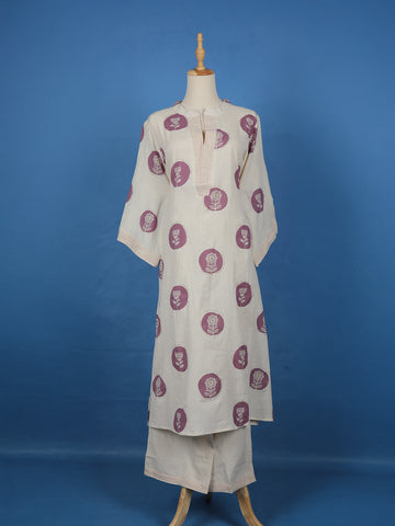 Ivory Floral Printed Cotton Salwar Suit - Diadem