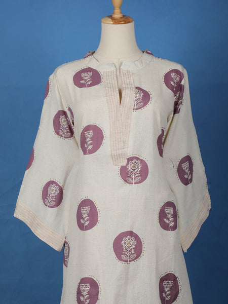 Ivory Floral Printed Cotton Salwar Suit - Diadem