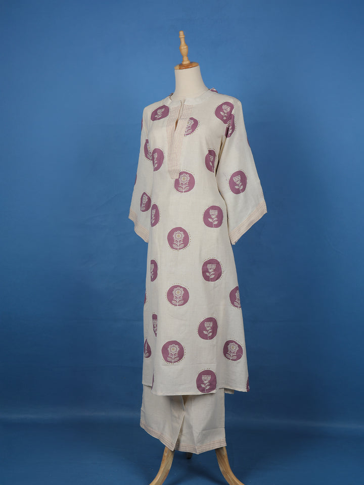 Ivory Floral Printed Cotton Salwar Suit - Diadem