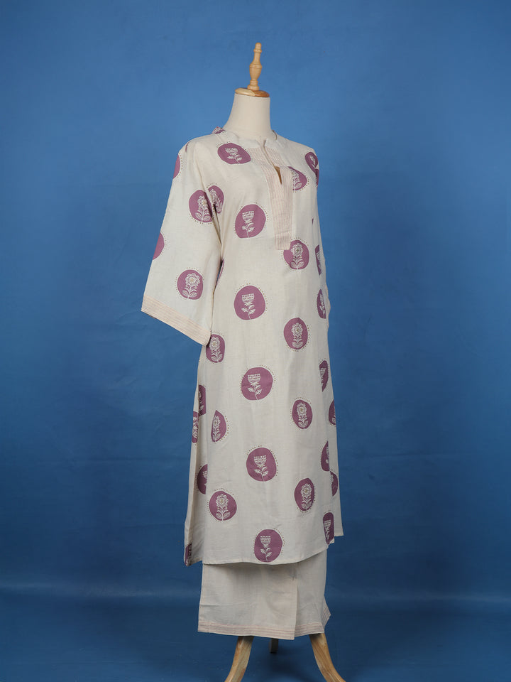 Ivory Floral Printed Cotton Salwar Suit - Diadem