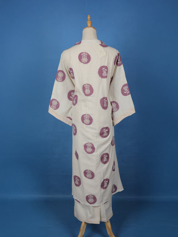 Ivory Floral Printed Cotton Salwar Suit - Diadem