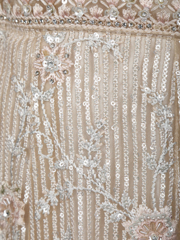 Ivory Net Lehenga Embellished with Floral Sequins and Beads with Dupatta - Diadem