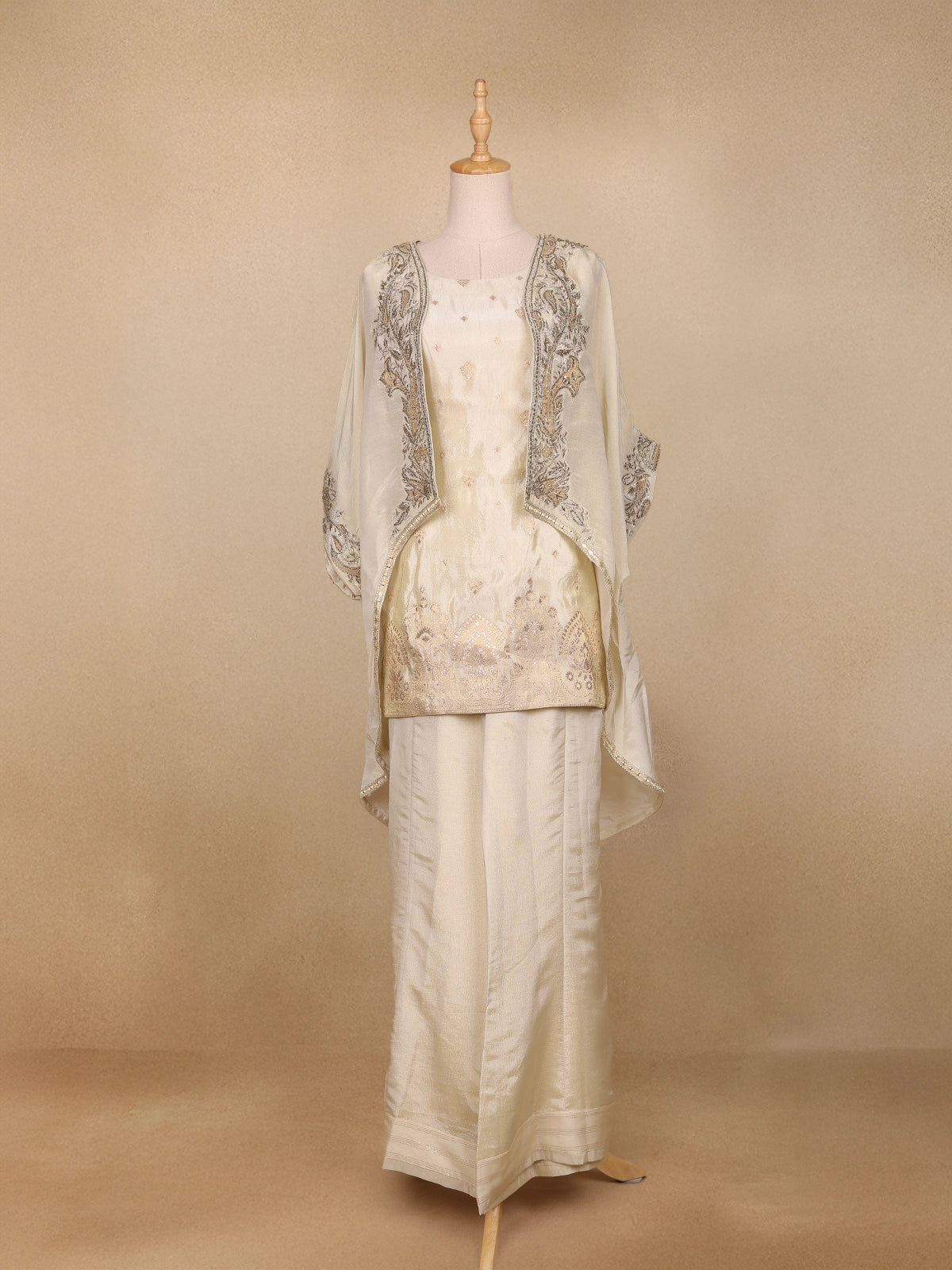 Ivory Organza Palazzo Suit with Paisley Embroidery Design