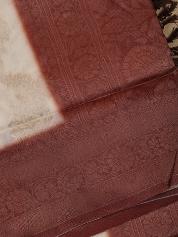 Ivory White with Brown Shaded Border Fancy Kerala Silk Saree - Diadem