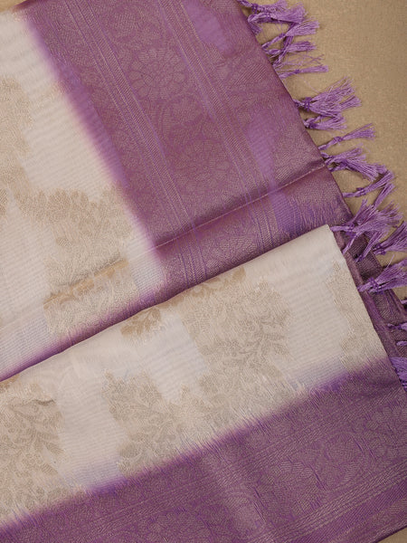 Ivory White with Lavender Shaded Border Fancy Silk Saree - Diadem
