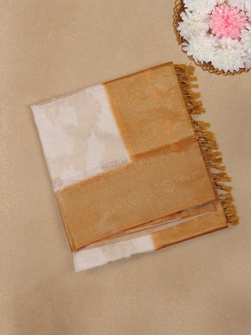 Ivory White with Orange Shaded Border Fancy Kerala Silk Saree - Diadem