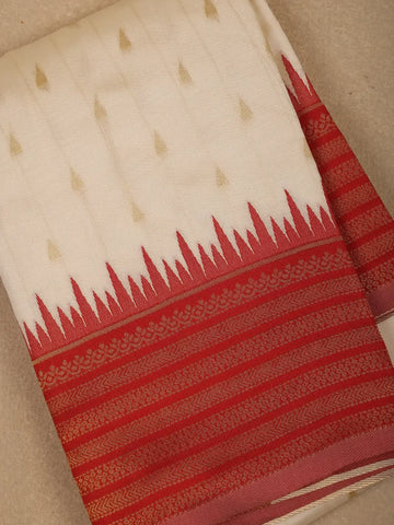 Ivory White with Red Zari Border Fancy Kerala Cotton Saree - Diadem