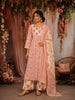 Ivory and Coral Pink Floral Printed Cotton Salwar Suit with Dupatta