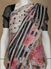 Ivory with Black Stripes and Floral Printed Organza Designer Saree