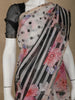 Ivory with Black Stripes and Floral Printed Organza Designer Saree