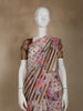 Ivory with Dark Mustard Stripes and Floral Printed Organza Designer Saree - Diadem