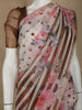 Ivory with Dark Mustard Stripes and Floral Printed Organza Designer Saree - Diadem