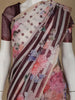 Ivory with Marron Stripes and Floral Printed Organza Designer Saree - Diadem