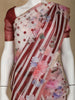 Ivory with Red Stripes and Floral Printed Organza Designer Saree - Diadem