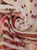 Ivory with Red Stripes and Floral Printed Organza Designer Saree - Diadem