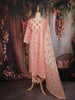 Ivory and Coral Pink Floral Printed Cotton Salwar Suit with Dupatta