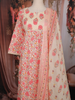Ivory and Coral Pink Floral Printed Cotton Salwar Suit with Dupatta