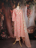 Ivory and Coral Pink Floral Printed Cotton Salwar Suit with Dupatta