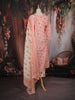 Ivory and Coral Pink Floral Printed Cotton Salwar Suit with Dupatta