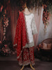 Ivory and Red Floral and Sequins Embroidered Design Georgette Palazzo Suit with Designer Dupatta