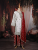 Ivory and Red Floral and Sequins Embroidered Design Georgette Palazzo Suit with Designer Dupatta