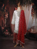 Ivory and Red Floral and Sequins Embroidered Design Georgette Palazzo Suit with Designer Dupatta