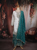 Ivory and Teal Green Floral and Sequins Embroidered Design Georgette Palazzo Suit with Designer Dupatta