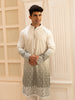 Ivory to Sage Green Ombre Embroidered Cotton Kurta For Men - Diadem