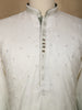 Ivory to Sage Green Ombre Embroidered Cotton Kurta For Men - Diadem