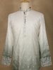 Ivory to Sage Green Ombre Embroidered Cotton Kurta For Men - Diadem