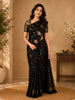 Jet Black Butta Woven Design Chanderi Silk Fancy Saree