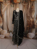 Jet Black Floral Vine Sequins and Zari Embroidered Design Georgette Long Gown with Matching Dupatta