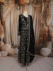 Jet Black Floral Vine Sequins and Zari Embroidered Design Georgette Long Gown with Matching Dupatta