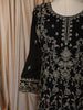 Jet Black Floral Vine Sequins and Zari Embroidered Design Georgette Long Gown with Matching Dupatta