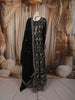 Jet Black Floral Vine Sequins and Zari Embroidered Design Georgette Long Gown with Matching Dupatta