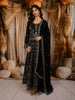 Jet Black Floral Vine Sequins and Zari Embroidered Design Georgette Long Gown with Matching Dupatta