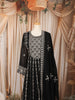 Jet Black Floral Zari Embroidered Design Georgette Long Anarkali Gown with Matching Dupatta