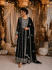 Jet Black Floral Zari Embroidered Design Georgette Long Anarkali Gown with Matching Dupatta