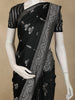 Jet Black Floral Zari Woven Design Pure Banarasi Silk Saree with Zari Border