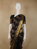Jet Black Striped Woven Design Pure Kanchipuram Silk Saree with Contrast Zari Border