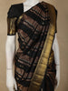 Jet Black Striped Woven Design Pure Kanchipuram Silk Saree with Contrast Zari Border