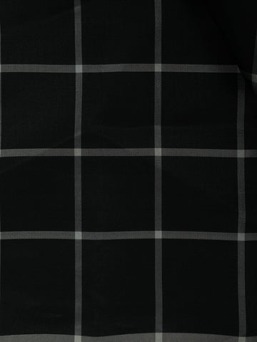 Jet Black and Silver Checked Woven Soft Silk Saree - Diadem