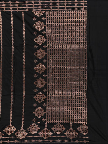 Jet Black Geometric Design Woven Banarasi Silk Saree - Diadem