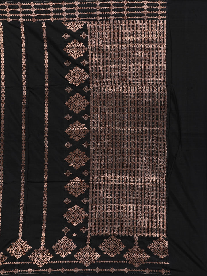 Jet Black Geometric Design Woven Banarasi Silk Saree - Diadem