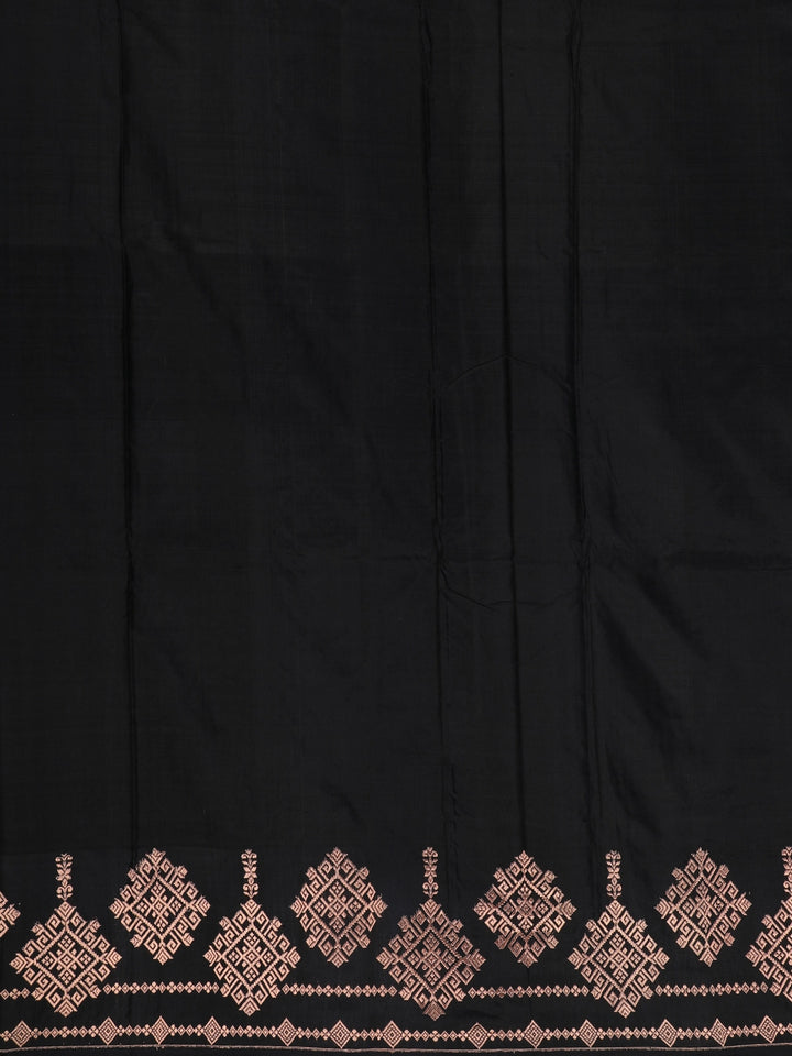 Jet Black Geometric Design Woven Banarasi Silk Saree - Diadem