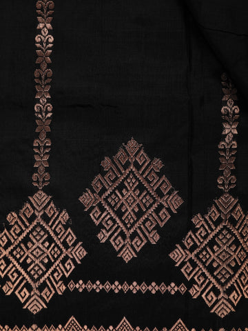 Jet Black Geometric Design Woven Banarasi Silk Saree - Diadem