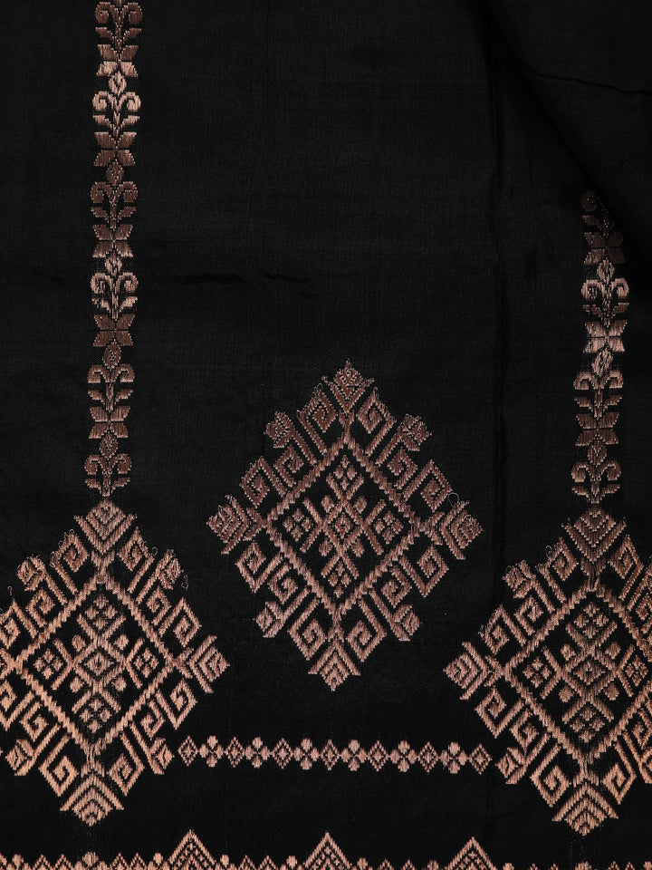 Jet Black Geometric Design Woven Banarasi Silk Saree - Diadem