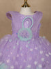 Lavender 3D Floral Layered Party Net Frock with Aqua Ruffle Accents