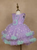 Lavender 3D Floral Layered Party Net Frock with Aqua Ruffle Accents